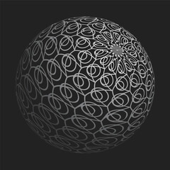 3D sphere mesh grid. Ball or sphere in grid of line. 3D abstract object in wireframe of lines and dots. Vector illustration