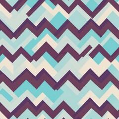 Abstract Geometric Pattern:  Chevron Zigzag Design in Teal, Beige, and Purple Hues