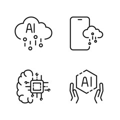 Artificial Intelligence line icons set with Technology, Chip, Cloud, Brain. Editable Stroke
