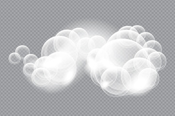 Cleaning and washing, isolated bubbly water with soap or detergent. Vector foam with bubbles, hygiene and cleanliness. Shaving product or shower gel, shampoo on transparent background, cartoon icon