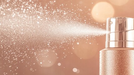 Gold perfume spray misting, bokeh background