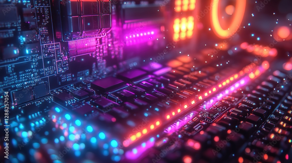 Aufkleber 3d, illuminated rgb computer components closeup with cooling fans and colorful circuit design, 8k re