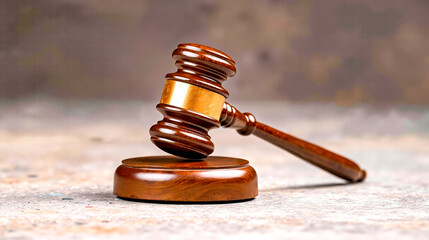 A wooden gavel on top of a wooden table