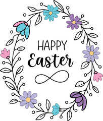 Easter egg decorative frame made of branches with flowers. Happy easter concept.