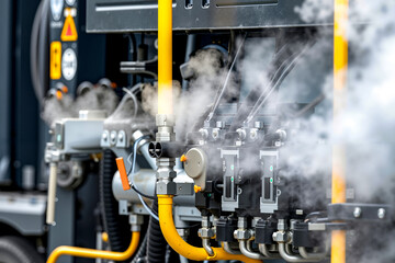 A machine that is emitting smoke from the top of it