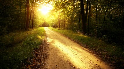 Fototapeta premium Sunlit Path Through Golden Autumn Forest