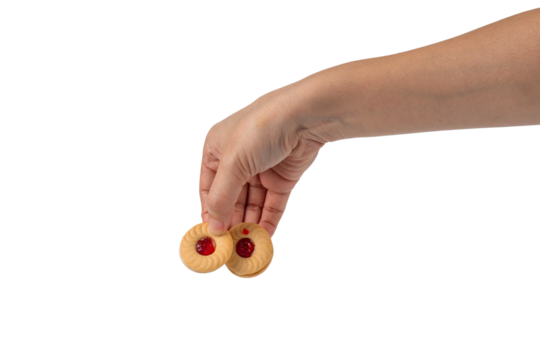 Sweet Bakery Cookies with Red Jam and hand on transparent background - Powered by Adobe