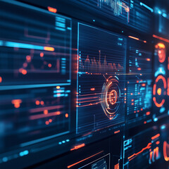 Obraz premium Close up of an interactive ai display showcasing data visualization and high tech network graphics