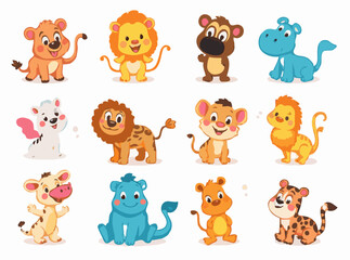 Playful Cartoon Animals in Vibrant Colors for Kids