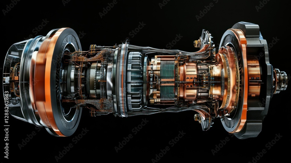 Aufkleber detailed view of a futuristic engine showcasing intricate mechanical components and design