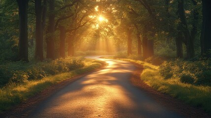 Obraz premium Golden Sunlight Path Through Forest