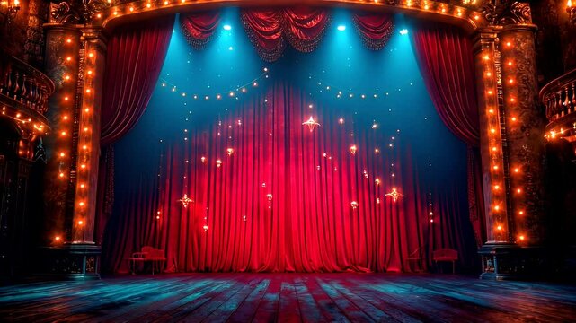 red stage curtains with dramatic lights