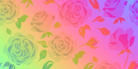 Vibrant Floral Pattern with Delicate Roses on a Gradient Background