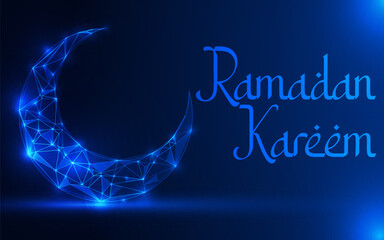 Elegant Ramadan Kareem Mubarak Background with Arabic Calligraphy, Crescent Moon, and Lantern Design
