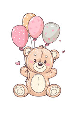 Fototapeta premium Adorable Teddy Bear with Balloons: A Celebration of Joy and Childlike Wonder