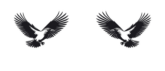 Flying Eagle Silhouette in Monochrome Vector Art