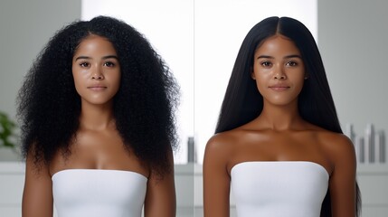 Transforming natural curls into sleek straight hair for a stunning look