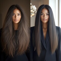 Transforming textured hair into sleek elegance in a stylish salon setting