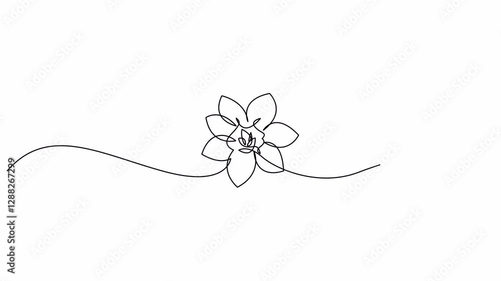 Poster self drawing simple animation of flower drawn by continuous line. floral minimalist design one line 