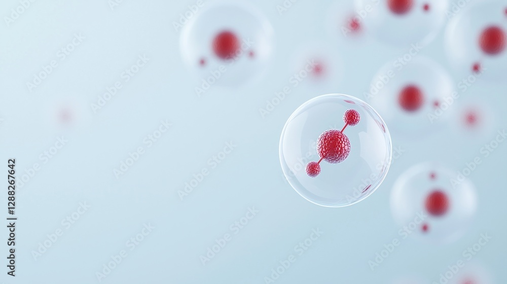 Poster cancer research breakthrough concepts. abstract view of cells with red elements in a soft background