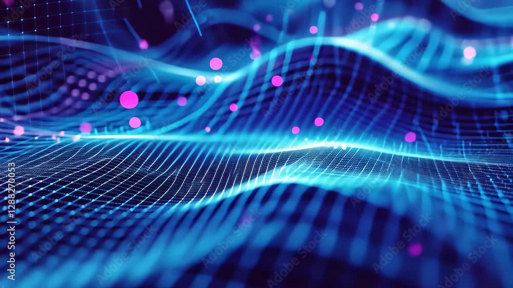 Aufkleber abstract digital background featuring flowing binary code waves, showcasing vibrant blue and pink co