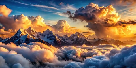 Fototapeta premium Ethereal Cloudscape: Dreamlike Sky Above Mountain Peaks