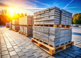 Gray Paving Slabs on Pallet Ready for Installation - Exterior Landscaping