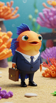 Funny Fish in a Business Suit &ndash; Sea Boss Cartoon Illustration