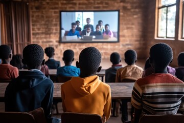 School without borders: global learning children from different countries are connected to the same lecture, the digital world unites. 