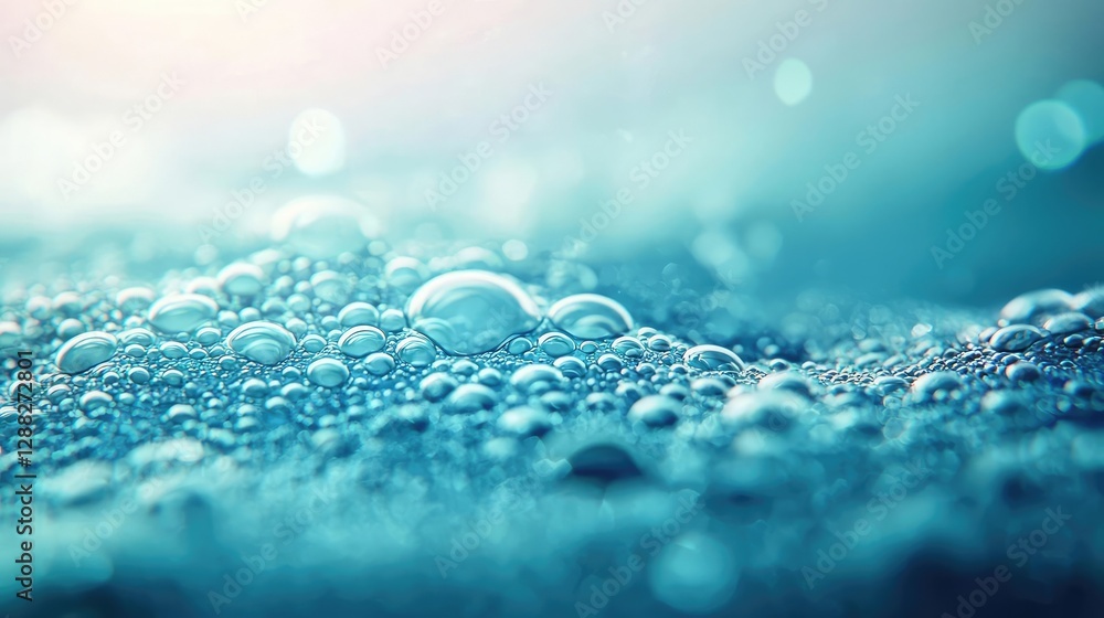Poster ocean acidification concept. close-up of shimmering water bubbles, creating a serene and calming atm
