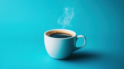 Fototapeta premium Steaming Cup of Coffee on a colorful Background, Minimalist Design