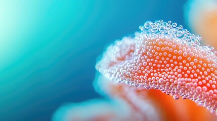Naklejka premium Ocean acidification concept. A close-up of vibrant coral adorned with delicate water bubbles in an underwater setting.