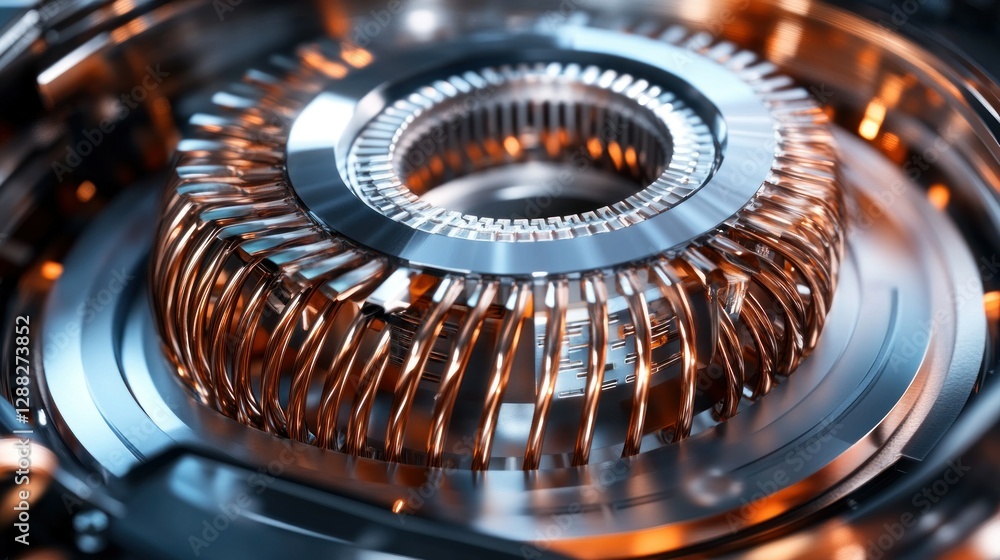 Poster close-up view of a metallic turbine component showcasing intricate design and engineering