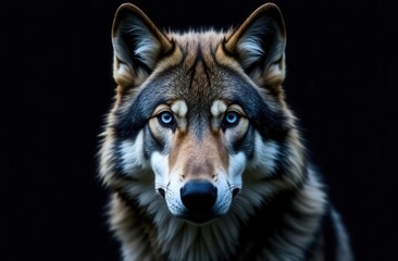 Fototapeta premium close-up portrait of a gray wolf on black background