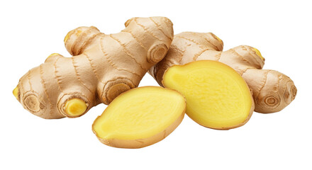 Fresh Ginger Root and Slices on Black Background, Healthy Spice