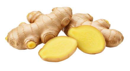 Fresh Ginger Root and Slices on Black Background, Healthy Spice