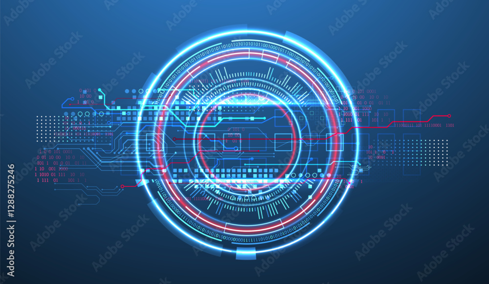 Aufkleber Abstraction on the theme of tech circles. Scientific and technological background. Blue gradient on the background.