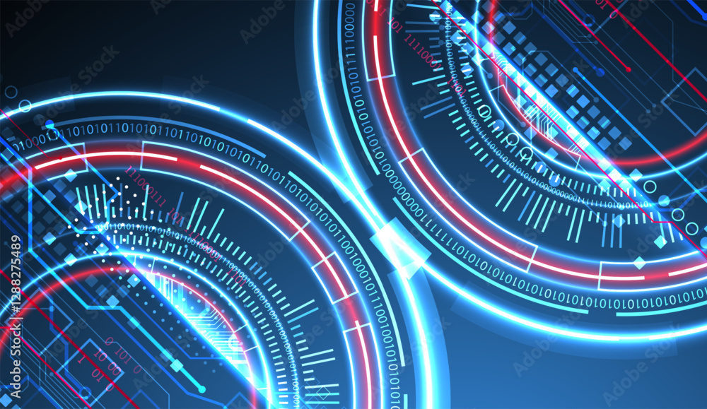 Fototapete Abstraction on the theme of tech circles. Scientific and technological background. Blue gradient on the background.
