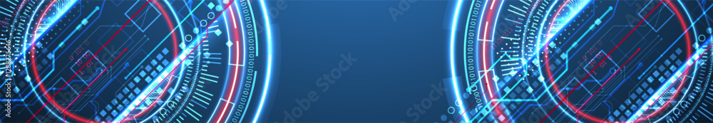 Leinwandbilder Abstraction on the theme of tech circles. Scientific and technological background. Blue gradient on the background.