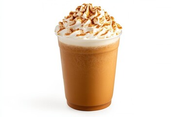 Iced Coffee Drink in Plastic Cup with Whipped Cream and Spices