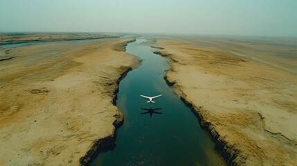 Obraz premium Aerial View Bird Over Dried Riverbed