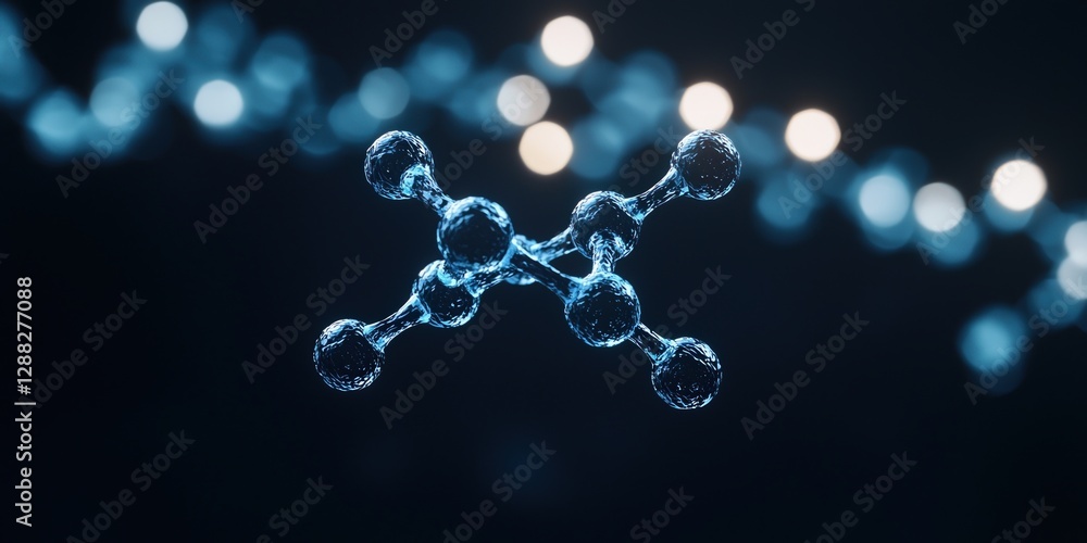 Poster cholesterol levels screening concepts. molecular structure with glowing blue particles on a dark bac