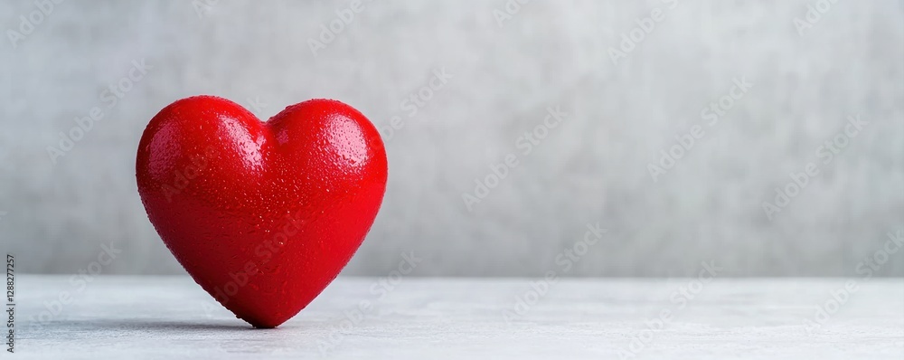 Poster cholesterol levels screening concepts. red heart on a table against a gray background.