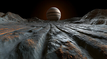 Obraz premium Alien Planet Landscape, Jupiter Rising