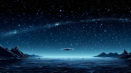 Fototapeta premium Alien Planet Night Sky UFO