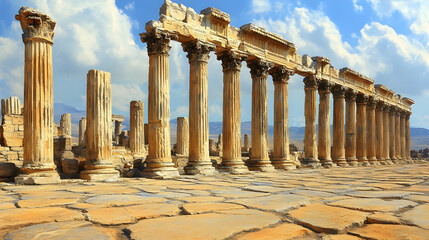 Fototapeta premium Ancient Columns, Sunny Ruins, Landscape