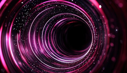 Obraz premium Abstract digital tunnel effect with glowing dots and motion-blurred lines, creating depth and futuristic movement
