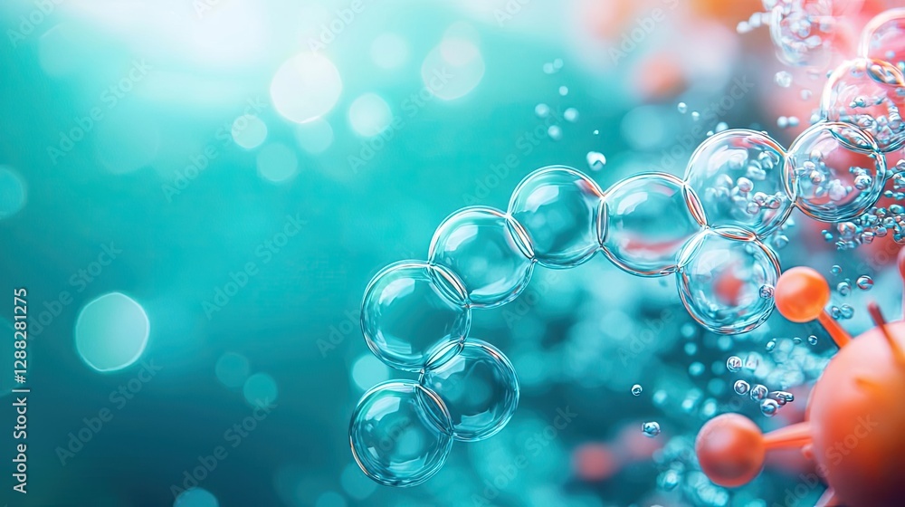 Poster ocean acidification concept. close-up of bubbles and particles in a vibrant aqueous environment.