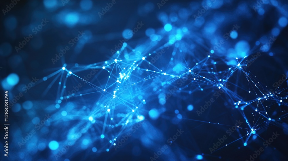 Poster dynamic blue network visualization demonstrating interconnected nodes