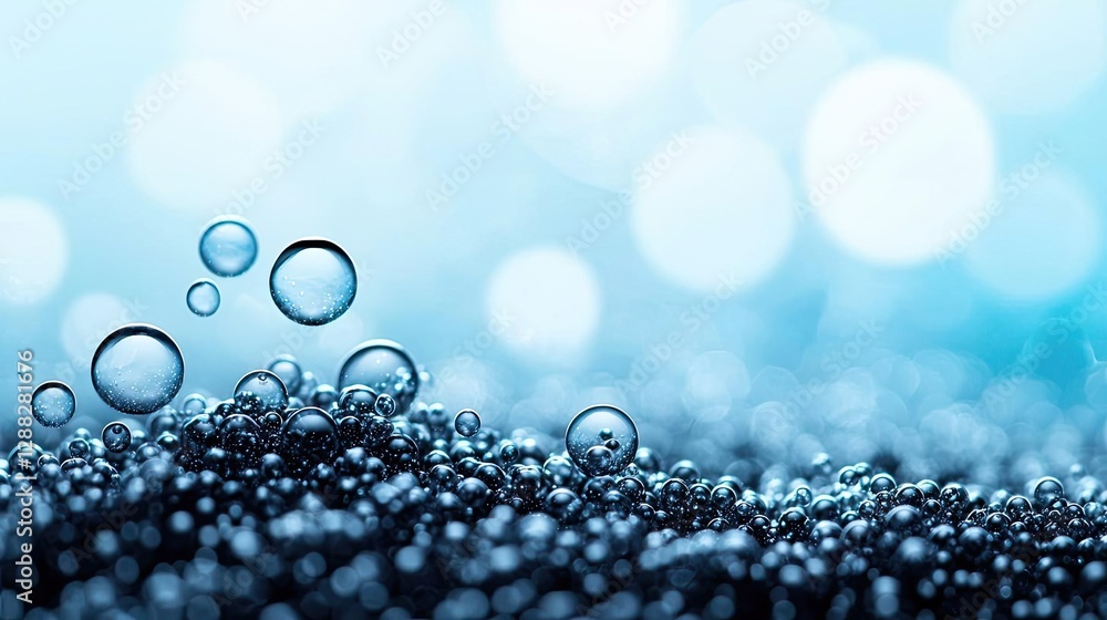 Poster ocean acidification idea. close-up of water droplets on a smooth surface creating a serene atmospher